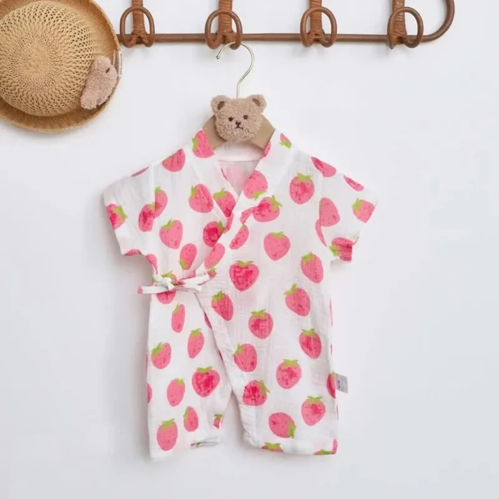 Strawberry Print Kimono Romper
